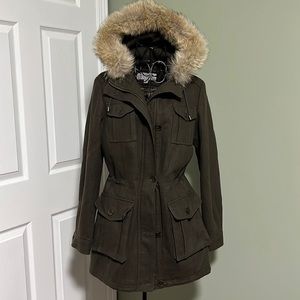 Andrew marc fur hooded wool jacket